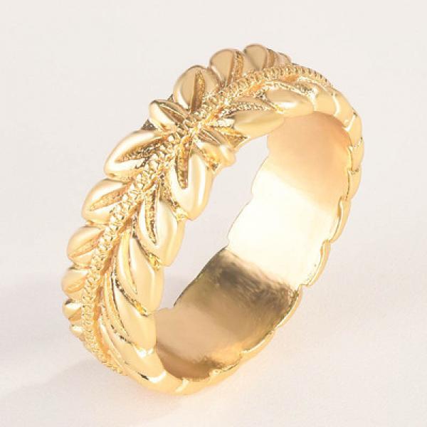 24k Yellow Gold Leaves Shaped Ring Women Men 14K 925 Wedding Ring