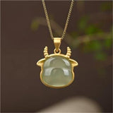 Gray Jade Ox Pendant Chinese Zodiac Cow Year Necklace