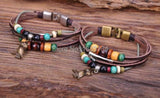 G55 Bronze Owl Pendant Hemp Leather Bracelet Cuff