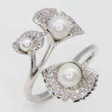 Flower Wedding Rings For Women Jewelry Party Gift Copper With Artificial Pearls