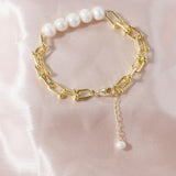 Freshwater Pearl Interlok Chain Bracelet 14K Plated Charm Jewelry