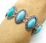 Vintage Zilveren Etnische Stijl Antieke Quartz crystal Turquoises Armband
