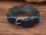 Leaf Texture Leather Wristband Cuff Bracelet Mens