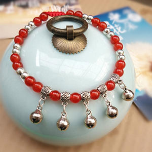 Red Crystal Anklets 6mm Beads Tibetan Silver Elastic Chain Women Jewelry