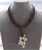 12mm Gray Freshwater Pearl Necklace Leather Cord Magnet Clasp