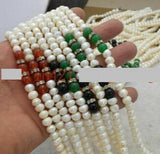 Freshwater Pearl & Multicolor Jade Beads Necklace 18''