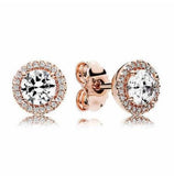 925 Silver Rose Elegant Crystal Stud Earrings Wedding Gift