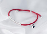 925 Sterling Silver Red Rope Braid Lucky Bar Bracelet
