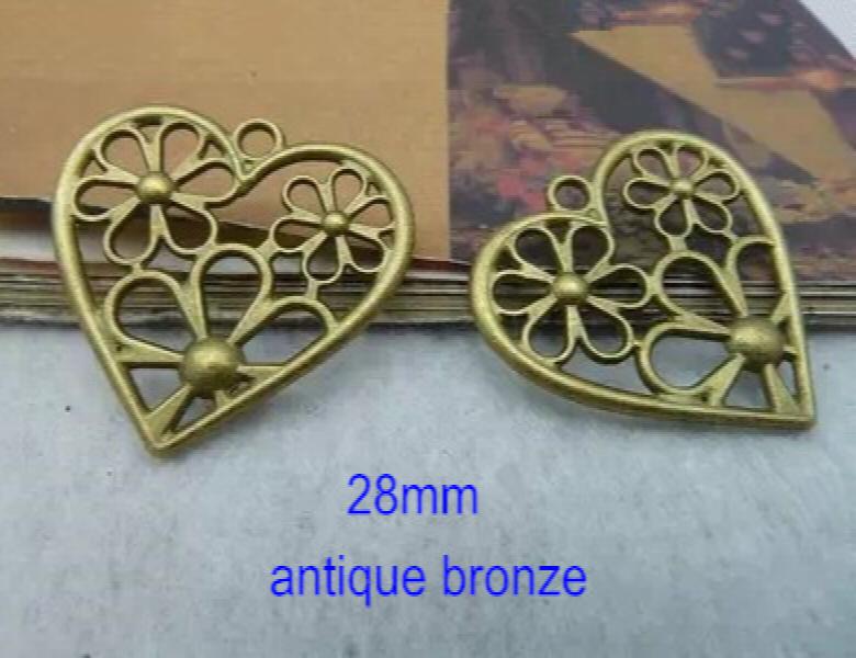 40 pcs Heart Flower Charm Pendant, 28mm DIY Necklace Bracelet Earrings Findings