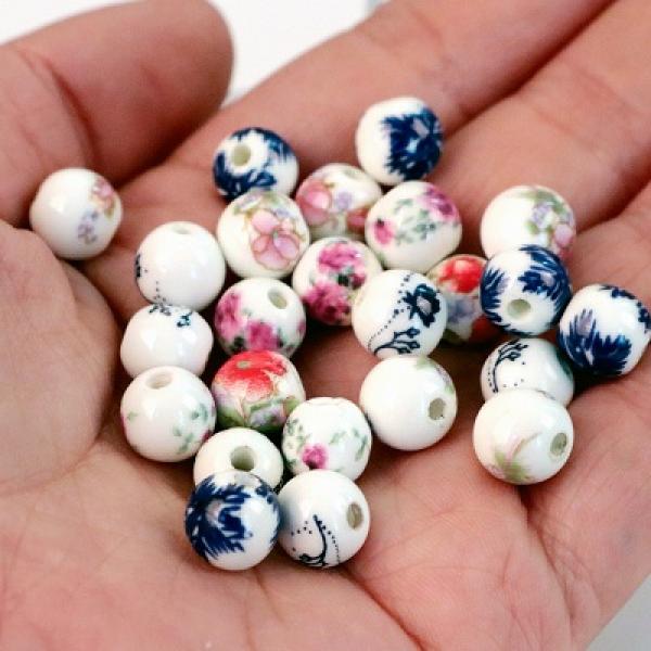 Ceramic Bead 50pcs 8mm Round Porcelain Beads for Jewelry Making