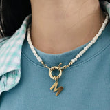 Copper Initial Necklace with Freshwater Pearl Chain