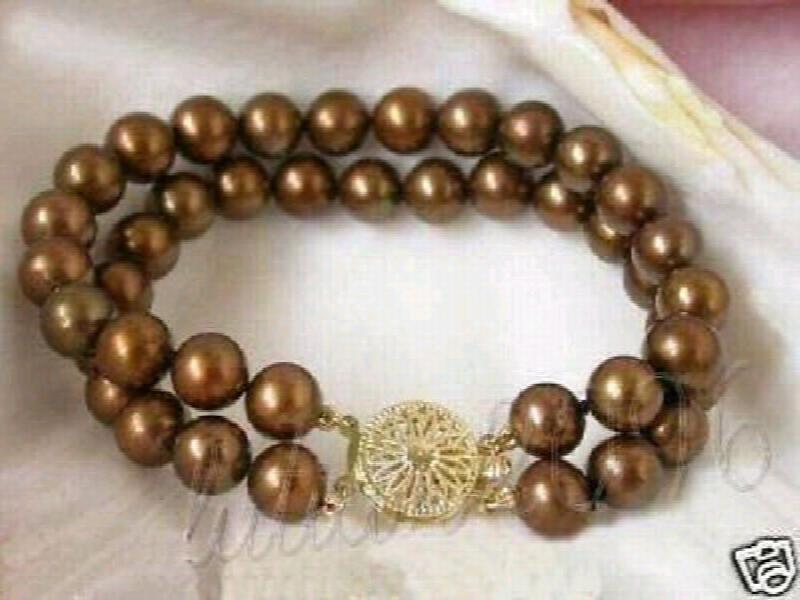 Natural 2 row 8-9mm Chocolate Pearl Bracelet 7.5'' Jewelry