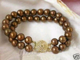 Natural 2 row 8-9mm Chocolate Pearl Bracelet 7.5'' Jewelry