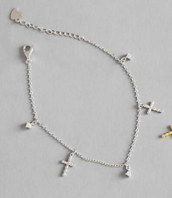 925 Silver Bracelet with Cross Zircon Pendant Wedding Jewelry