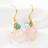 Rose Quartz Pearl Amazonite 925 Silver Earrings