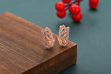 Rose Butterfly Wings Colorful Stones Hollow Earrings