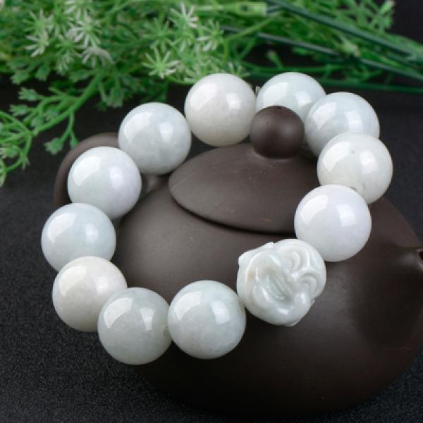 Natural Burmese Jadeite Light Green Buddha Bracelet