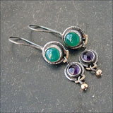 925 Silver Green Purple Amethyst Dangle Earrings