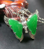 Green Jade Diamond Butterfly Pendant Necklace