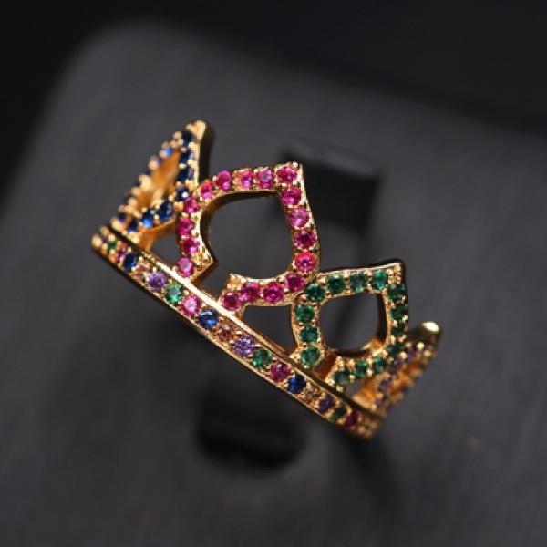 Colorful CZ Princess Queen Crown Ring for Women