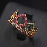 Colorful CZ Princess Queen Crown Ring for Women