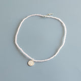 3mm Gemstone Aquamarine Peridot Rose Quartz 925 Silver Coin Vintage Necklace