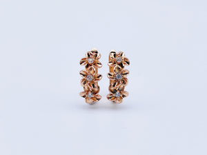Vintage 3 Flower Links Drop Earrings with Cubic Zircon Stone 585 Rose
