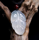 Natural Chalcedony Glass Carved Leaves Pendant for Women DIY