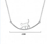 Curved Personality 925 Sterling Silver Walking Cat Choker Necklaces