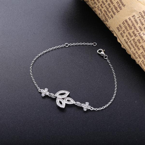 925 Silver Crystal 3 Leaves Bracelet Wedding Jewelry Women Japan