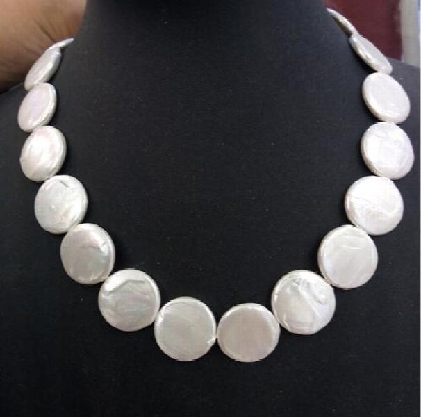 20mm Coin Necklace Beads Wedding Party Big Baroque Freshwater Pearl
