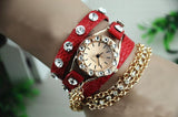 Punk Rhinestone Red Wrap Bracelet Watch Wristwatch