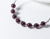 Silver Garnet Stone Beads Bangle Bracelet