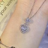 Heart-Shaped Chain Pendant Necklace Round Diamond Crystal Engagement