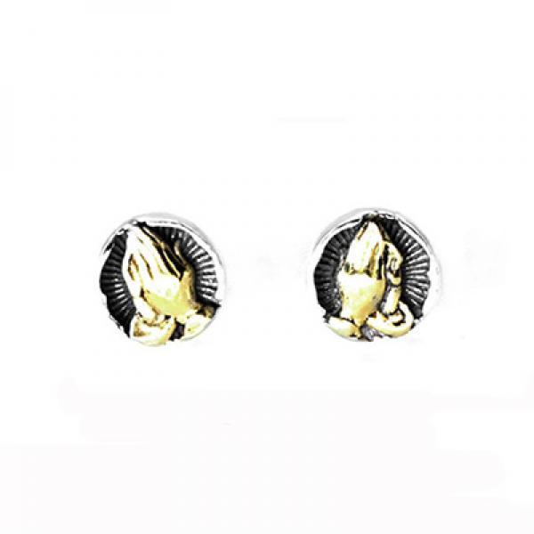 Hip Hop Vintage S925 Silver Pray Hand Stud Earring Aged Finish Sterling Silver