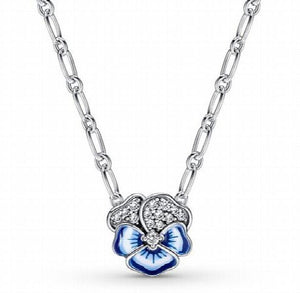 Pansy Flower Pendant Necklace 925 Sterling Silver Bead Charm Jewelry