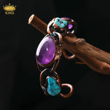Antique Bronze Copper Cuff Bangle with Natural Crystal Stones