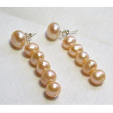 AA Pink Freshwater Pearl Silver Stud Long Dangle Earrings