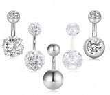 Crystal Zircon Stainless Steel Belly Piercing Set Delicate Flowers