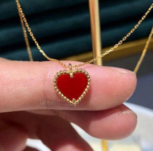 18k Red Agate Heart Pendant Necklace for Women AU750 Jewelry