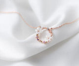925 Sterling Silver Colored CZ Shell Flower Pendant Necklace