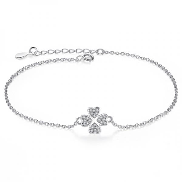 925 Silver Link Chain Bracelet CZ Crystal Charms Women's Bracelet