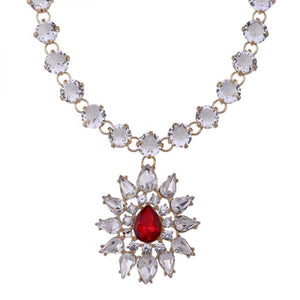 KAYMEN Flower Pendant Necklace Rhinestones Crystals Statement Jewelry