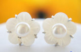 15MM Shell Flower Freshwater Pearl Stud Earring