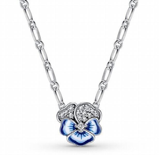 Sterling Silver Pansy Flower Pendant Necklace for Women