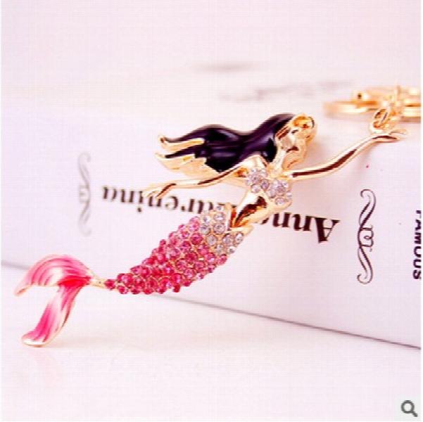 Rhinestone Mermaid Keychain Car Key Ring Holder Women Handbag Charm Gift R112