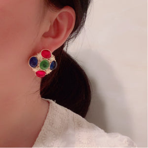 Baroque Women Colored Glass Earrings S925 Silver
