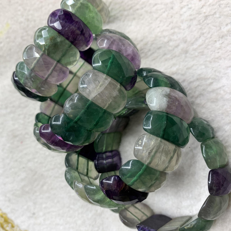 Natural Fluorite Stone Beads Bracelet Gemstone Bangle Fine Jewelry