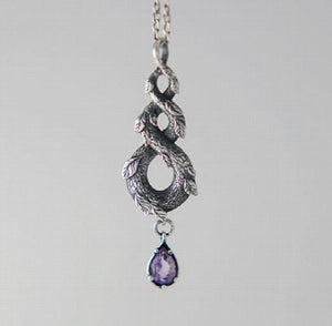 Vintage Forest Snake Leaf Necklace For Women - Amethyst Pendant Necklace