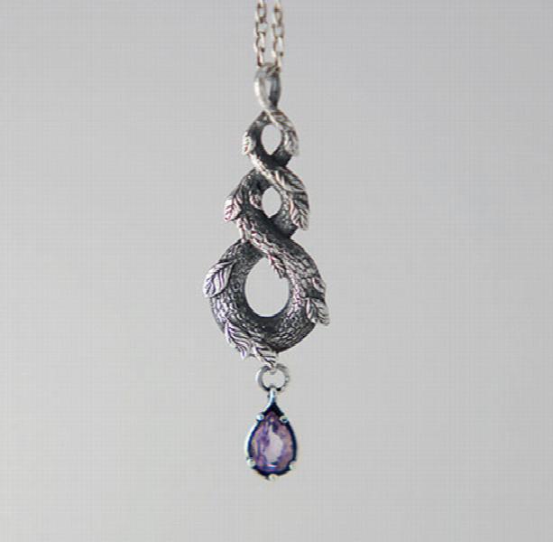 Vintage Forest Snake Leaf Necklace For Women - Amethyst Pendant Necklace